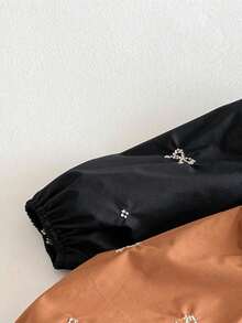 1pc Girls Black Collar Bow Embroidered Casual Dress, Fashion For Young Girl, Spring - Black - View 6