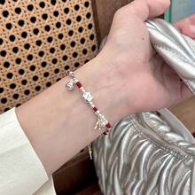 1pc Cute Kawaii Cat & Fish Red Rope Bracelet With Bell, Adjustable Lucky Charm For Friends/Students/Couples - Cat Hand-knitting - View 4