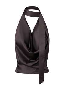 Women Satin Silk Halter Tops Deep V-Neck Sleeveless Backless Back Tie Up Tops Y2K Solid Color Slim Fit Crop Top Summer Teen Girls Going Out Tops Streetwear Vacation Outfits Club Outfits Mardi Gras Wear New Years Outfit - 深棕 - 查看 5