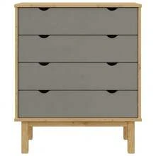 vidaXL Cómoda OTTA castanho e cinzento 76,5x39,5x90 cm Bois de pin massif - Cinza - Ver 6