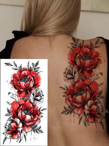 3 Colorful Flower Butterfly Temporary Tattoos For Women Long-Lasting Realistic Waterproof Fake Tattoos Arm Legs Chest Body Art Sketch Tattoo Stickers - Multicolor - View 5