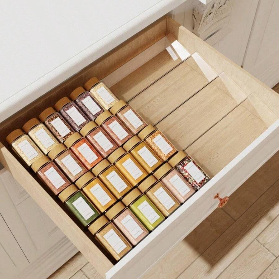4 Packs Clear Acrylic Stackable Spice Organizer, Kitchen Drawer Countertop Cabinet Storage Tray, Jar Holder (Jars Not Included)