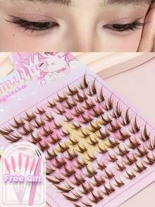 80 Clusters Of Brown Fox Style Diagonal Flying Long Tail Design, Falling Tail Manga Eyelashes, Fake Eyelashes, Fox Friends, Thick Roll Fishing Style Party, Daily Cosplay, Wholesale Fashionmakeup Tools - C - 查看 1