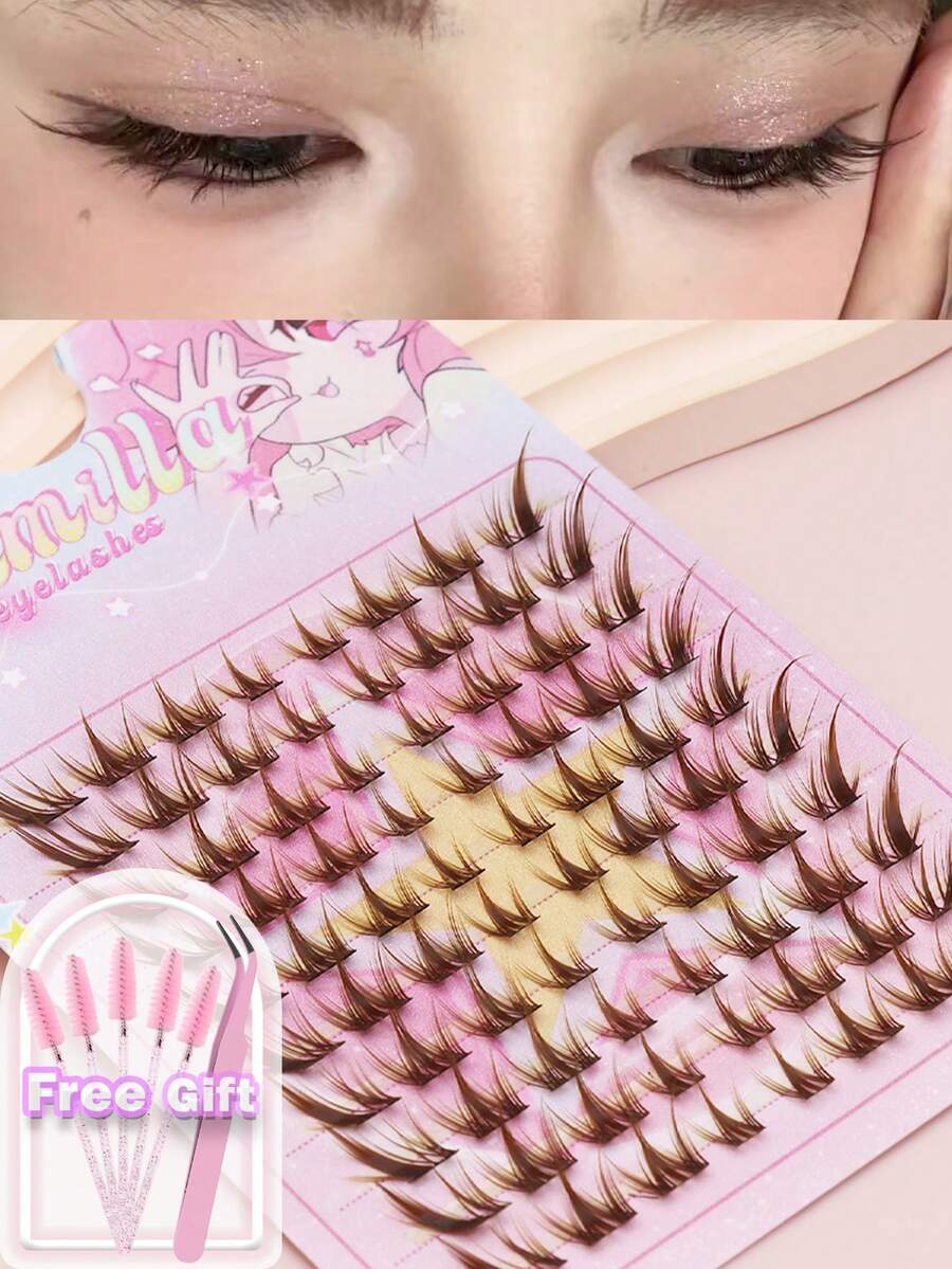 80 Clusters Of Brown Fox Style Diagonal Flying Long Tail Design, Falling Tail Manga Eyelashes, Fake Eyelashes, Fox Friends, Thick Roll Fishing Style Party, Daily Cosplay, Wholesale Fashionmakeup Tools - C - 查看 1