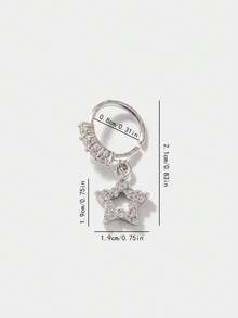 1件时尚铜镶嵌立方氧化锆C形五角星吊坠，需穿鼻环佩戴，适合女性日常佩戴、夜店派对、送朋友礼物、生日礼物