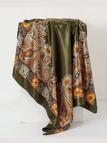 1条女士佩斯利花纹仿丝方巾，90厘米方巾，腰果花印花披肩，时尚头巾，颈巾，沙滩/度假必备 - 米色 - 查看 16