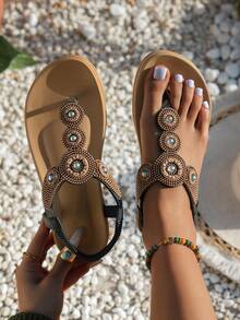 Women's Bohemian Sandals, Summer New Fashion Casual Beach Holiday Lightweight Soft-Sole Flip Flops - Black - View 2