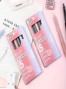 5pcs/Set Retro High Saturation Bordeaux Red 0.5mm Ballpoint Pens, Suitable For Back To School Season, Learning Supplies, Cute Stationery, Campus Color Scheme, Writing Tools, Unique Gifts, Affordable Price, Cool Decoration, Ideal Choice For Back To School Season - Multicolor - View 6