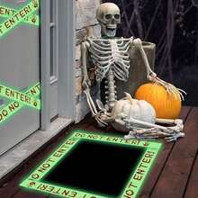 Cinta de precaución para decoración de Halloween que brilla en la oscuridad, 5 x 16.1 m, cinta de advertencia de peligro de Halloween para interiores y exteriores, barricadas, decoración de - / - Ver 6