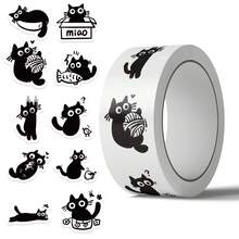 500PCS/ROLL Cartoon Black Cat Graffiti Roll Stickers Pack Gift Sealing Stickers Decorative Luggage Notebook Waterproof Sticker - Multicolor - View 2