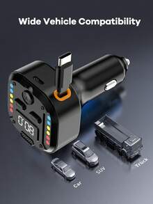 REMAX 27.5英寸可伸缩线缆蓝牙车载充电器，带RGB灯效；支持PD 30W快充；蓝牙5.3，支持免提通话/音乐播放；自动重连；Type-C接口，兼容苹果/安卓设备；汽车配件；汽车用品；旅行必备 - C69 - 查看 11