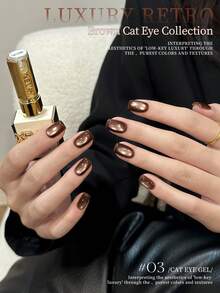 1pc 15ml Luxury Coffee Cat's Eye Nail Gel, Including Detachable UV/LED Cat's Eye Gel Nail Polish, Nail Art Gift, New Year Gift - Brown - View 3