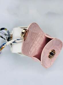 Mini Saddle Bag Keychain, Faux Leather Wallet, Gold Buckle Chain Design, Coin Purse, Multifunctional Earphone Case, Cute Lipstick Holder, Fashion Versatile, Non-Fading And Lightweight, Decorated With Colorful Scarves, Ideal Accessory And Handbag Charm, Suitable For Holidays, Birthdays, Parties, Bridesmaid Gifts, Ramadan, Eid, Valentine's Day Gifts And Souvenirs. - Multicolor - View 4