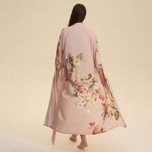 Áo choàng kimono dáng rộng, thanh lịch kiểu Bohemian in họa tiết cổ điển, cỡ lớn, thích hợp mặc ở nhà, thắt eo, mặc ngoài biển nhẹ, khăn choàng đi biển, chống nắng màu hồng. - Hồng - Xem 9