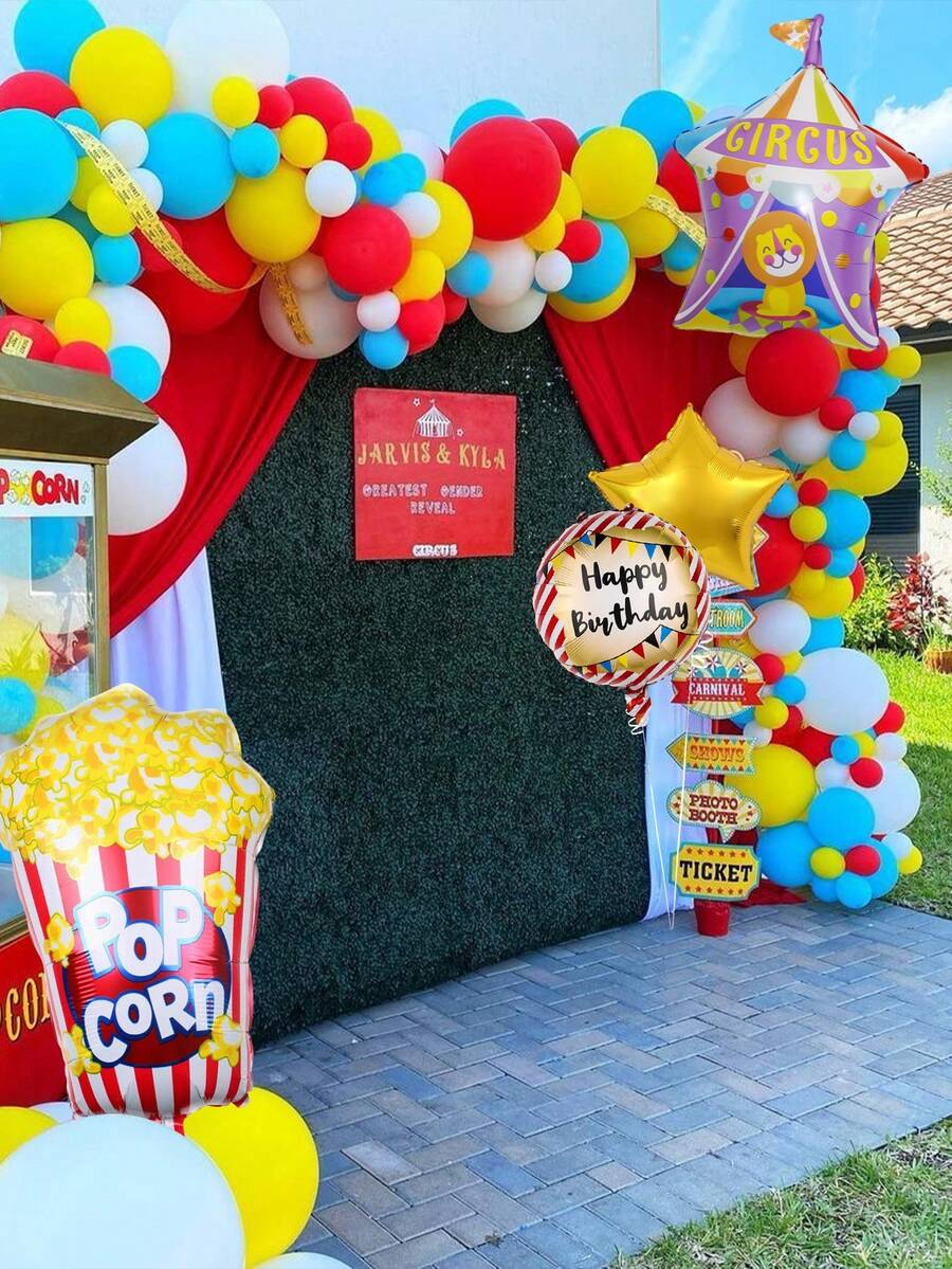 Bộ 6 bóng bay chủ đề lễ hội, bao gồm bóng bay hình bỏng ngô và sư tử xiếc, bóng bay hình ngôi sao, thích hợp để trang trí tiệc sinh nhật, tiệc phim ảnh, tiệc chủ đề lễ hội, trang trí phông nền biểu diễn xiếc, trang trí tiệc tùng. - Nhiều màu - Xem 1