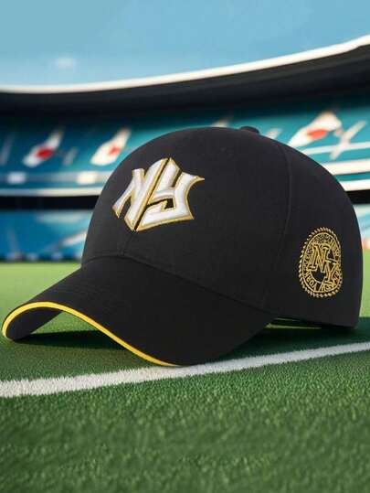 新款刺绣纽约字母棒球帽，适合春、秋、冬户外运动，男女通用涤纶防晒帽