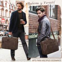 Portafolios para Hombre Retro Cuero Maletin para Laptop 16 Pulgadas Impermeable Bolsa de Hombro - Marrón - Ver 6