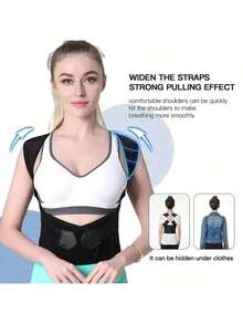 corrector de postura invisible,soporte para espalda y hombros,Se puede usar debajo de la ropa,Ajustable, portátil, transpirable, elegante y sencillo, universal para hombres y mujeres, color negro, apto para personas de 75-115 KG - Negro - Ver 2
