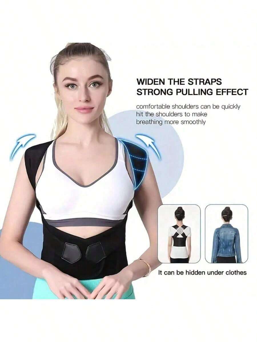 corrector de postura invisible,soporte para espalda y hombros,Se puede usar debajo de la ropa,Ajustable, portátil, transpirable, elegante y sencillo, universal para hombres y mujeres, color negro, apto para personas de 75-115 KG