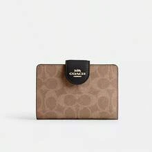 Coach Medium Corner Zip Wallet In Signature Canvas Bifold Wallet With ID Window And Coin Pocket Multi-Card Wallet Purse For Women Gift For Her - 黑棕色 - 查看 3