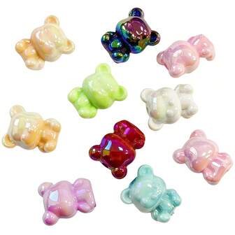 10颗可爱亚克力UV涂层彩色透明夜光小熊直孔珠，可DIY钥匙扣、手机挂绳、笔装饰、节日礼物