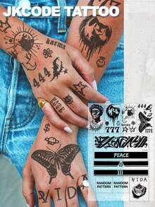 JKCODE TATTOO 10PCS Viking Totem Temporary Tattoo Black Little Devil Oldschool Skull Line Thorn Flower Arm Tattoo Stickers | Gothic Style Tattoos | Arms And Legs Tattoos | Waterproof Long Lasting Body Art For Men