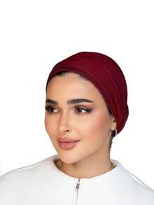 1条女士简易头巾，纯色经典款，三种不同佩戴方式，多功能实用弹力头巾，柔软舒适的莫代尔面料，适合日常佩戴、运动、瑜伽等场合。 - 酒紅色 - 查看 3