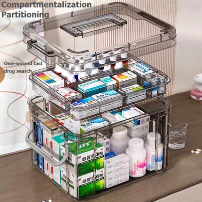 Large Capacity Double-Layer Transparent PVC Medicine Storage Box - Convenient To Use, Suitable For Home And Travel, Lightweight And Portable, Can Be Placed On The Countertop, Independently Designed, Waterproof, Multi-Purpose, Storage And Organization Box