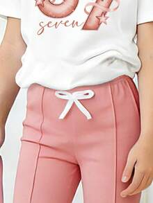 Tween Girls' Numeric Print Short Sleeve Top And Flare Pants Casual Outfit - White - View 4