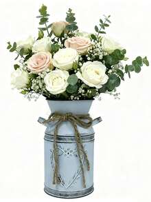 复古做旧铁艺花瓶和花桶，美式乡村风格，创意绳结蝴蝶结装饰品，天鹅心形浮雕艺术插花，复古魅力，适用于家居和花园的多场景装饰，适合各种花卉和绿植 - 雙耳壺 - 查看 8