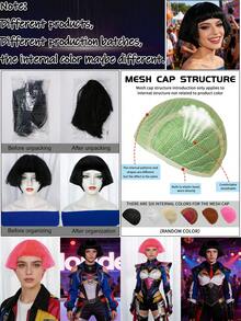 时尚女士短款粉黑直发耐热合成BOB假发，适合日常时尚搭配、圣诞节、情人节、节日角色扮演、动漫展、音乐会、展览和摄影。佩戴舒适，透气设计，经久耐用且易于打理。 - 彩色 - 查看 10