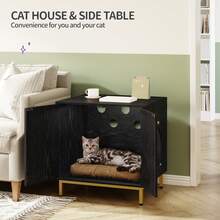 HaluPeit Cat Litter Box Enclosure, Hidden Litter Box Furniture, Wooden Pet House Side End Table, Storage Cabinet Bench, Fit Most Cat And Litter Box, Living Room, Bedroom, Black And Gold - màu đen - Xem 5