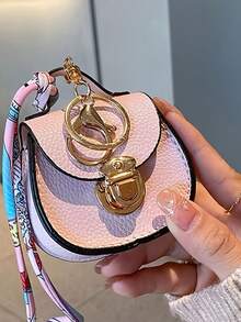 Mini Saddle Bag Keychain, Faux Leather Wallet, Gold Buckle Chain Design, Coin Purse, Multifunctional Earphone Case, Cute Lipstick Holder, Fashion Versatile, Non-Fading And Lightweight, Decorated With Colorful Scarves, Ideal Accessory And Handbag Charm, Suitable For Holidays, Birthdays, Parties, Bridesmaid Gifts, Ramadan, Eid, Valentine's Day Gifts And Souvenirs. - Multicolor - View 6