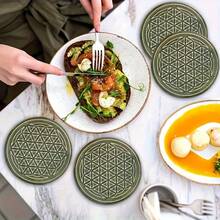 6pcs/Set Green Wooden Coaster Set - Flat Printing, Bohemian Style Design, Suitable For Coffee Cups And Tea Cups, Home And Restaurant Decor, Ideal Gift Choice, Available In 1 Set, 2 Sets Or 3 Sets - Màu xanh Ô liu - Xem 5