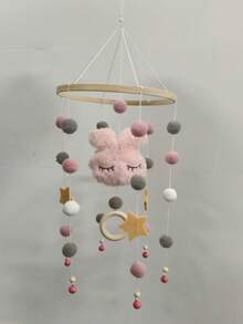 Rabbit Head & Pentagram Squinting Bamboo Wooden Wind Chime Bed Bell, Nursery Decor - Pink - View 6