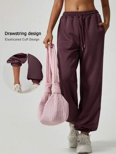 NcmRyu 1pc Women's Drawstring Elastic Waist Pocket Outdoor Fitness Running Tennis Dance Training Yoga Sports Pants