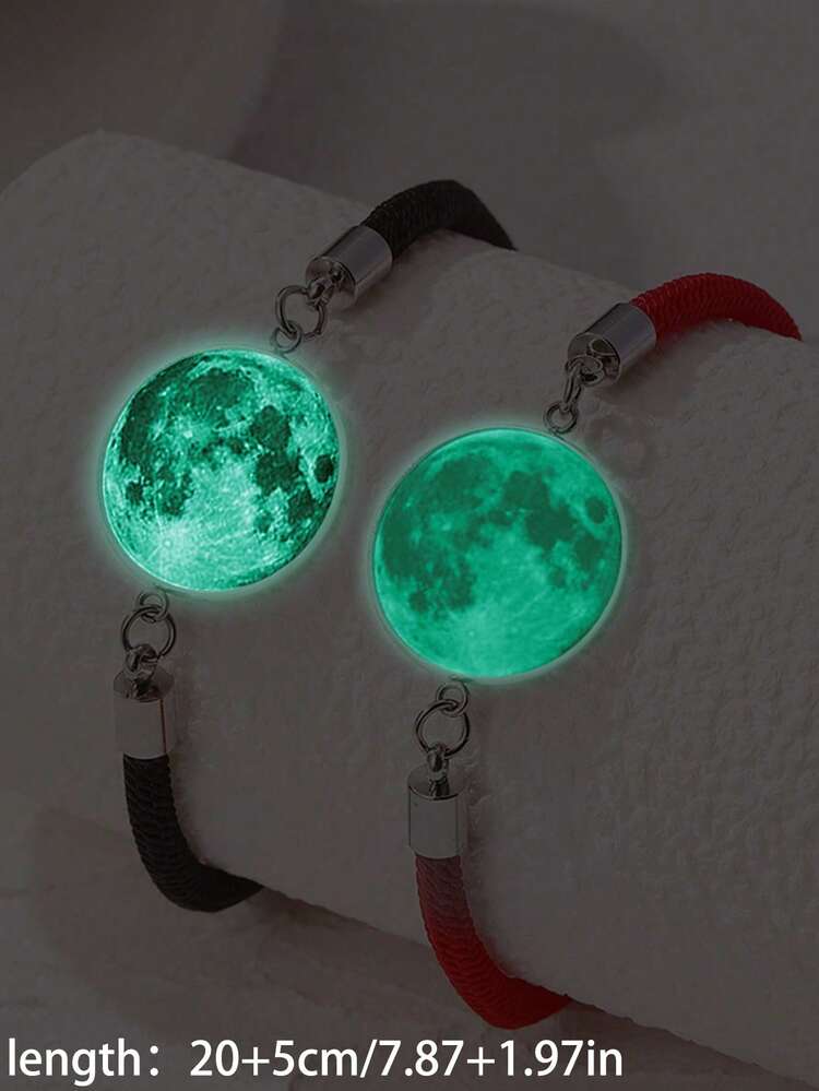 一对时尚日月图案不锈钢宝石友谊手链，带夜光效果（提示：收到产品后，图案不会发光。请用手电筒照射图案约30秒，即可获得与图片相同的发光效果） - 彩色 - 查看 17