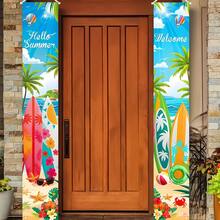 1 件热带夏威夷风情门廊欢迎旗 - 70.87 英寸 x 11.81 英寸，色彩鲜艳的沙滩和冲浪板图案，耐用涤纶材质，是夏季装饰、沙滩主题家居装饰和热带主题装饰的完美之选 | 耐用涤纶旗帜，沙滩配件 - 彩色 - 查看 11