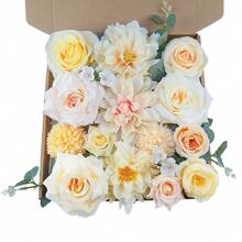 [Free Shipping]Artificial Flowers For Home Decorations: Champagne Silk Fake Flowers Bulk Boxed Set, Peony Roses Bouquets With Stems For Table Centerpiece, DIY Wedding, Bridal Shower, Tea Party. - 香檳色 - 查看 1