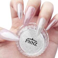 White Chrome Nail Powder, Clear Glazed Donut Mermaid Aurora Nail Powder Pigment Pearlescent Nail Art Glitter Decoration For Home DIY Nail Salon Manicure - Glaze White - 釉白色 - 查看 1