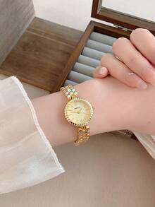 1pc Gold Round Quartz Women's Watch, Elegant & Fashionable, Suitable For Daily Wear, Also Great As Birthday/Graduation Gift, Party & Gathering Gift - Gold - View 8