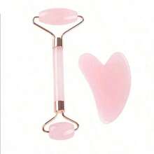 1pc Face Beauty Massage Tool Set, Including Roller, Massage Board, Body Back Scraping Gua Board, Pink And White Options - 隨機顏色2件套 - 查看 7