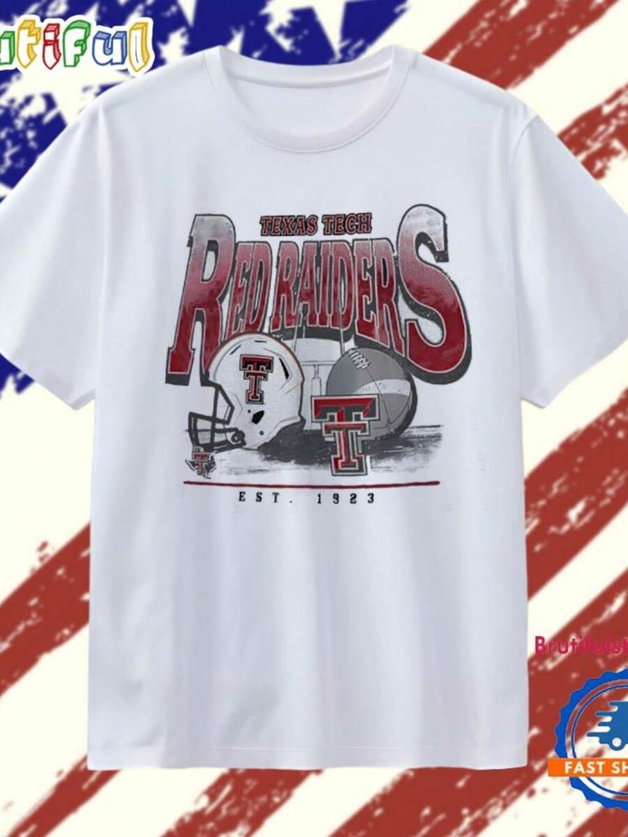 Texas Tech Red Football Est 1923 Helmet Vintage T Shirt (2) - White - View 1