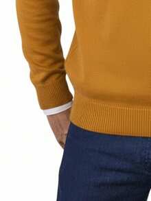 Men's Premium Knit Sweater With V-Neck - Camel - View 3