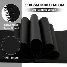 5 Inchx Inch Premium Black Paper Mixed Media Sketchbook, Bound Art Journal Sketchbook, 70 Sheets 110 GSM - Drawing Black Paper Adults Beginners Artists. Black - 110gsm-black Paper - View 5