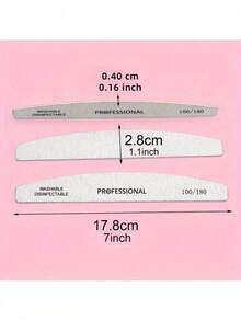 7pcs Grey Crescent Shaped Thin Nail Files 100/180 Grit Wooden Manicure Tools - Light Grey - View 3