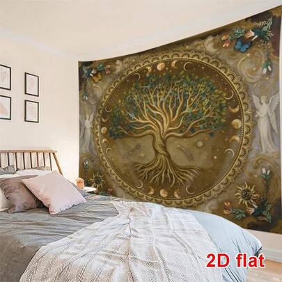 1 st bohemisk stil Livets träd tryckt gobeläng, modern polyester fyrkantig dekorativ väggbonad lämplig för vardagsrum och sovrum