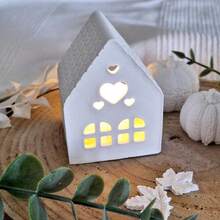 قالب راتنج DIY لحامل شمعة بشكل بيت الحب، قالب جص أو إسمنت بشكل بيت حب مجوف مع نافذة، قالب طين مناسب لديكور المنزل والتخزين وهدايا عيد الحب وخلق أجواء الأعياد، قابل لإعادة الاستخدام، سهل الفك - أبيض - مشاهدة 7