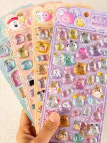 3D 悠悠球家族浮雕水晶立体贴纸，卡通手工教育奖励贴纸，适用于手机相册 - 彩色 - 查看 2