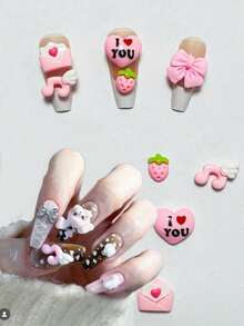 情人节散装供应 30 件装 Y2K 粉色可爱 3D 树脂卡通 我爱你 我爱我自己 心形 迷你草莓 爱心信封 蝴蝶结翅膀 音符 美甲装饰吊坠宝石 平底可爱 手机壳 发夹收纳盒 装饰配件 手工 法式芭蕾舞棺材 日常美甲工具 DIY 手工艺品 - 彩色 - 查看 1